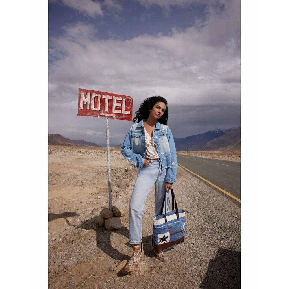 Myra Bag Handmade Country Tote Bag Upcycled Canvas & Cowhide Leather